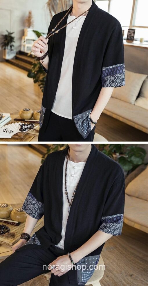 Black Traditional Pattern Streetwear Noragi