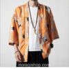 Orange Cranes Pattern Traditional Streetwear Noragi 2 Orange Cranes Pattern Traditional Streetwear Noragi 2