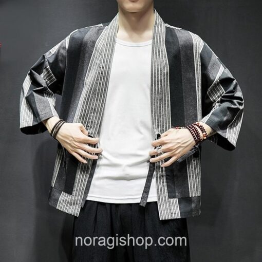 Dark Color Striped Streetwear Noragi 8