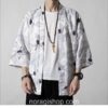 White Cranes Pattern Traditional Streetwear Noragi 3