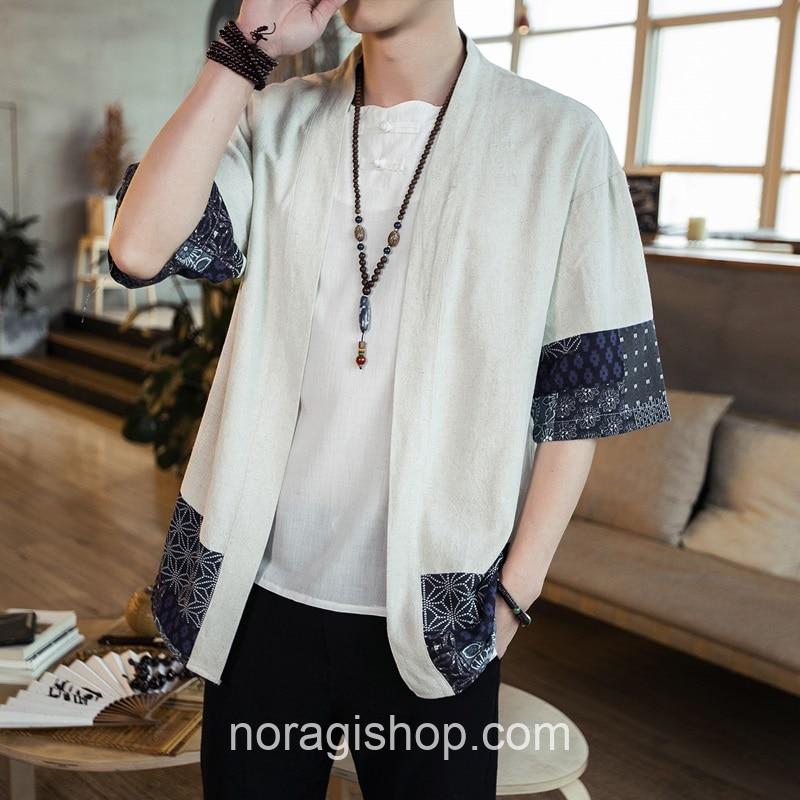 Beige Traditional Pattern Streetwear Noragi