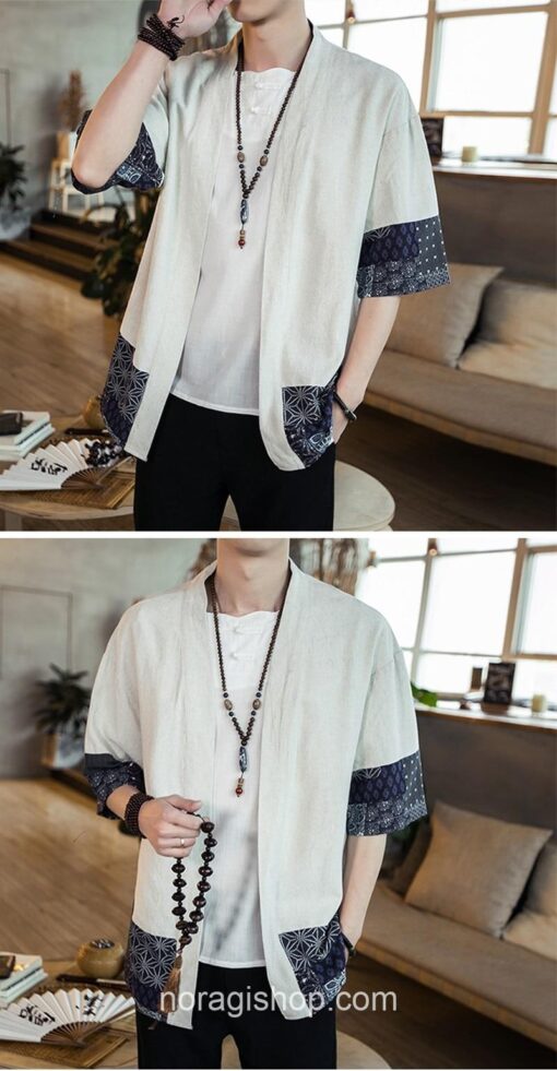 Beige Traditional Pattern Streetwear Noragi 6