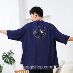 Navy Blue Embroidery Cranes Back Noragi 1 Navy Blue Embroidery Cranes Back Noragi 1