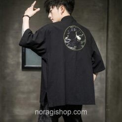Black Embroidery Cranes Back Noragi 1 Black Embroidery Cranes Back Noragi 1