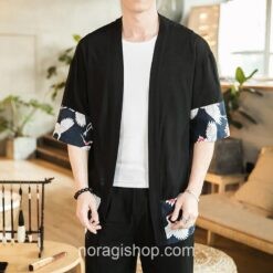 Black Vintage Crane Pattern Noragi 1