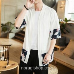 White Vintage Crane Pattern Noragi 1 White Vintage Crane Pattern Noragi 1