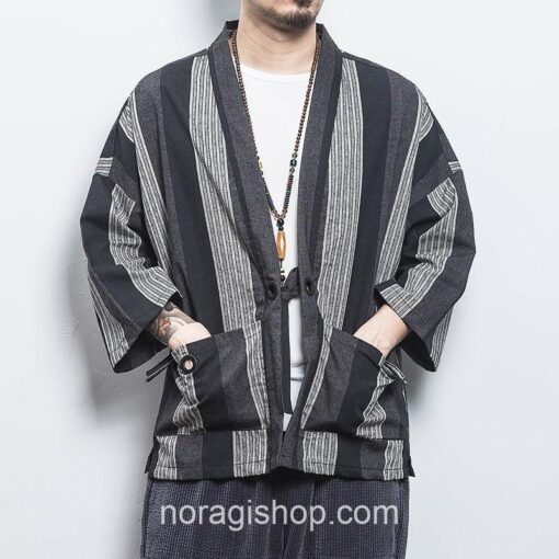 Black Stripe Streetwear Cardigan Style Noragi 2