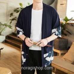 Navy Blue Vintage Crane Pattern Noragi 1 Navy Blue Vintage Crane Pattern Noragi 1