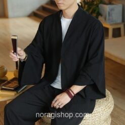 Black Japanese Cardigan Yukata Style Noragi 1 Black Japanese Cardigan Yukata Style Noragi 1