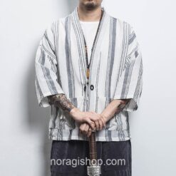 White Stripe Streetwear Cardigan Style Noragi 1 White Stripe Streetwear Cardigan Style Noragi 1