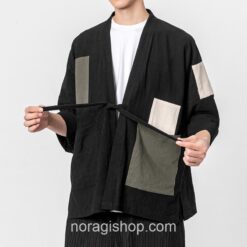 Black Patchwork Cardigan Streetwear Noragi 1