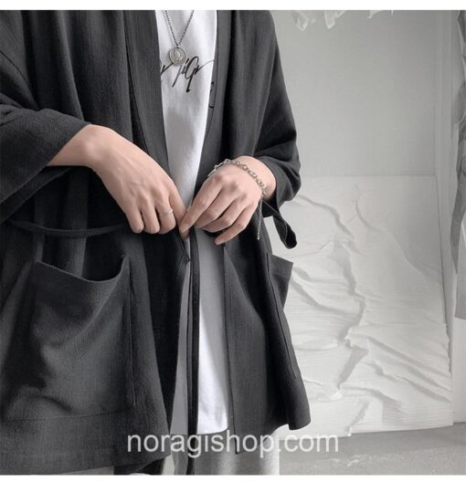 Black Morden Casual Cotton Japanese Yukata Noragi 11