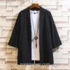 Black Cotton Linen Japanese Kimono Traditional Noragi 4 Black Cotton Linen Japanese Kimono Traditional Noragi 4