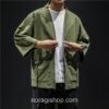Green Japanese Samurai Kimono Cardigan Noragi 2 Green Japanese Samurai Kimono Cardigan Noragi 2