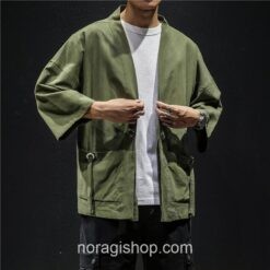 Green Japanese Samurai Kimono Cardigan Noragi 2