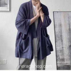 Navy Blue Morden Casual Cotton Japanese Yukata Noragi 6