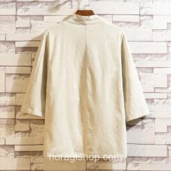 Beige Cotton Linen Japanese Kimono Traditional Noragi 2
