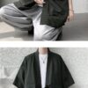 Dark Green Streetwear Samurai Seven Sleeve Loose Noragi 8