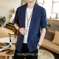 Navy Blue Japan Cardigan Robe Linen Noragi 4 Navy Blue Japan Cardigan Robe Linen Noragi 4