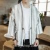 White Kimono Stripped Linen Cardigan Noragi 2 White Kimono Stripped Linen Cardigan Noragi 2