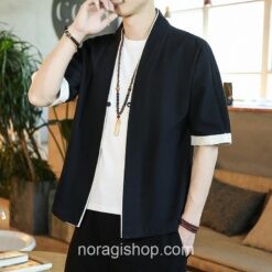 Black Traditional Japanese Style Cool Cardigan Noragi 1