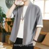 Gray Traditional Japanese Style Cool Cardigan Noragi 1