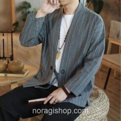 Gray Yukata Striped Linen Asian Noragi 1