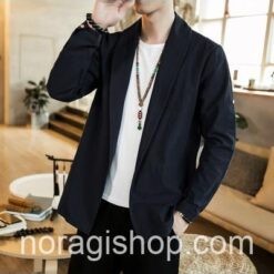 Black Japan Cardigan Robe Linen Noragi 1 Black Japan Cardigan Robe Linen Noragi 1