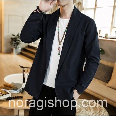Black Japan Cardigan Robe Linen Noragi 1 Black Japan Cardigan Robe Linen Noragi 1