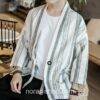 White Kimono Stripped Linen Cardigan Noragi 3 White Kimono Stripped Linen Cardigan Noragi 3