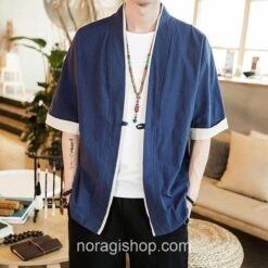 Blue Kimono Cardigan Linen Style Noragi 1