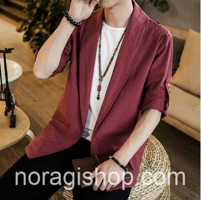 Red Japan Cardigan Robe Linen Noragi 1 Red Japan Cardigan Robe Linen Noragi 1