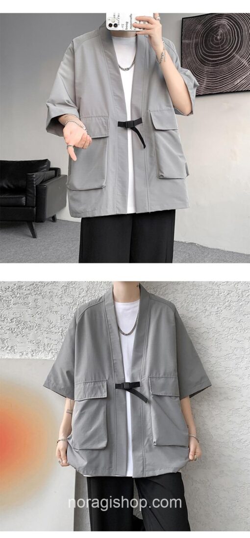 Gray Streetwear Samurai Seven Sleeve Loose Noragi 8