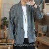 Gray Yukata Striped Linen Asian Noragi 1 Gray Yukata Striped Linen Asian Noragi 1