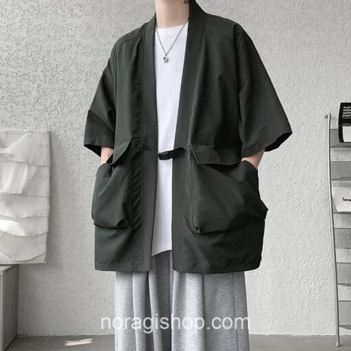 Dark Green Streetwear Samurai Seven Sleeve Loose Noragi 2
