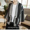 Gray Kimono Stripped Linen Cardigan Noragi