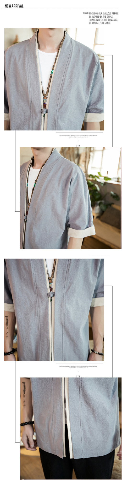 Gray Kimono Cardigan Linen Style Noragi 8