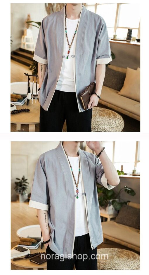 Gray Kimono Cardigan Linen Style Noragi 5