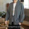 Gray Yukata Striped Linen Asian Noragi 2 Gray Yukata Striped Linen Asian Noragi 2