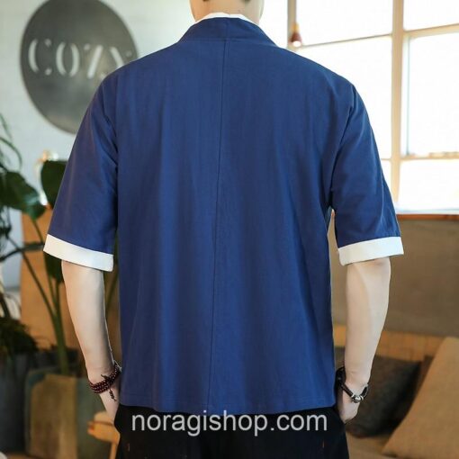 Navy Blue Traditional Japanese Style Cool Cardigan Noragi 2