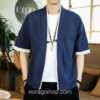 Navy Blue Traditional Japanese Style Cool Cardigan Noragi 3