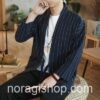 Navy Blue Yukata Striped Linen Asian Noragi 1