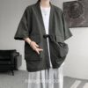 Dark Green Streetwear Samurai Seven Sleeve Loose Noragi 3