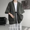 Dark Green Streetwear Samurai Seven Sleeve Loose Noragi 3 Dark Green Streetwear Samurai Seven Sleeve Loose Noragi 3