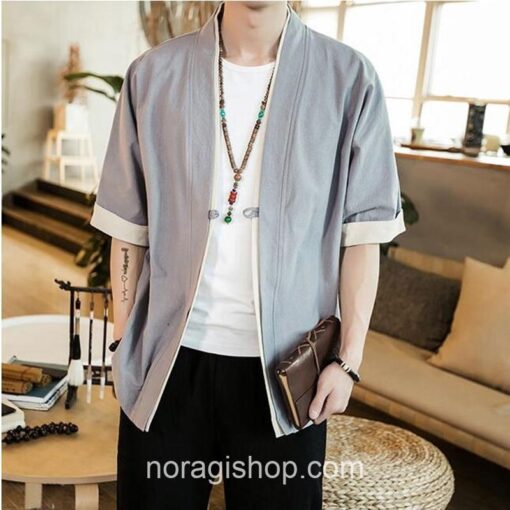 Gray Kimono Cardigan Linen Style Noragi 1